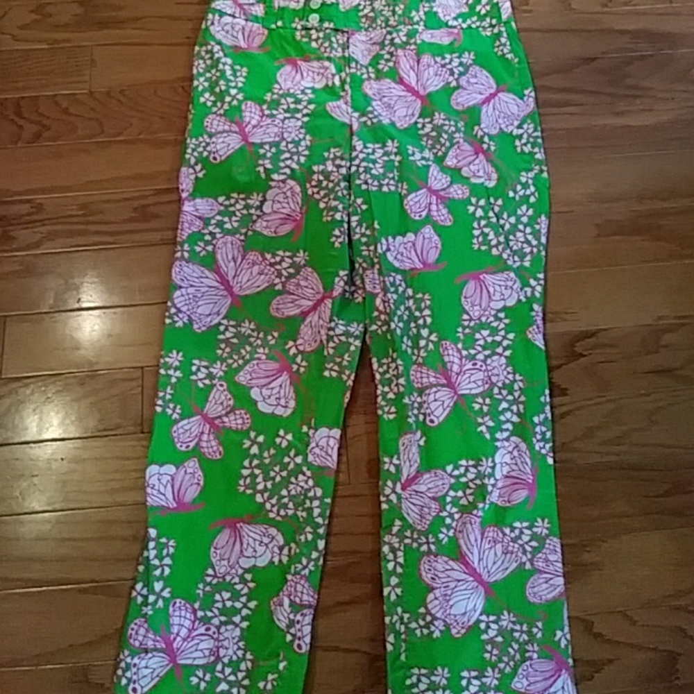 Lilly Pulitzer pink butterfly crop pants sz 10 - Picture 2 of 5